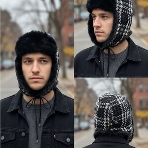 Men's Black and White Plaid Winter Hat